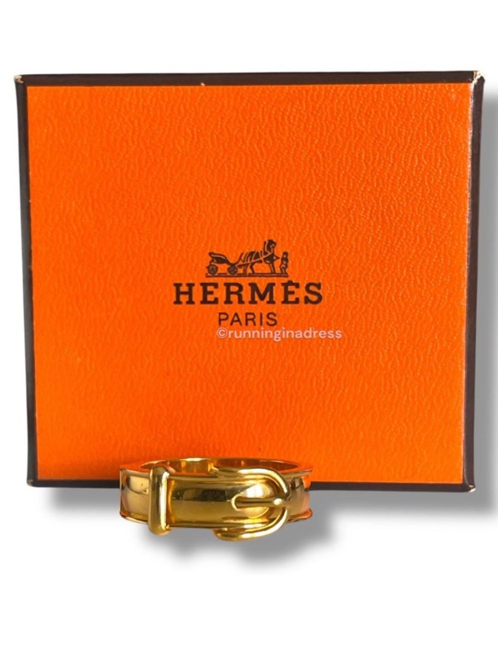 Authentic Hermès Boucle Sellier Belt Buckle Gold Scarf Ring Size 9.5 Box COA